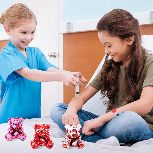 18 Pcs Nurse Week Appreciation Gifts, Mini Plush Bears 4 Inch, Stuffed Animals with Syringe Stethoscope Pattern