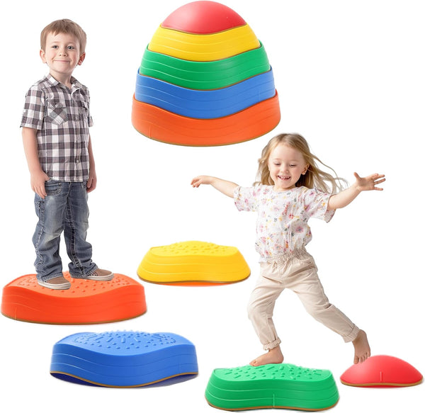 Balance Stepping Stones for Kids - 5pcs Non-Slip River Stones for Indoor and Outdoor Coordination Games