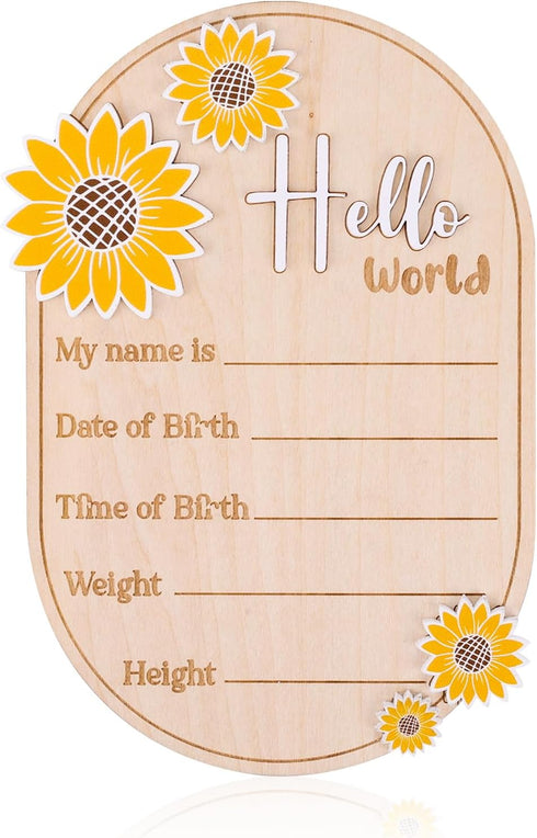 Gosknor Baby Announcement Sign, 5.9in Newborn Announcement Sign, Oval Sunflower Hello World Sign,