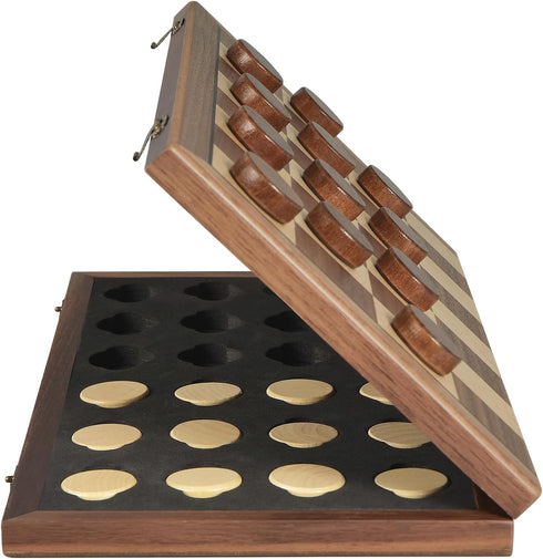 OUMODA Walnut 15" Magnetic Checkers Board Game Set - Folding Wooden 8x8