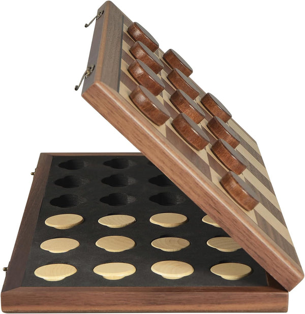 OUMODA Walnut 15" Magnetic Checkers Board Game Set - Folding Wooden 8x8