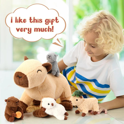5-in-1 15.75'' Mommy 4 Set, Capybara Stuffed Animals with Babies Inside, Capybara with Cute Babies Plush Pillow
