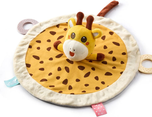 TUMAMA Baby Security Blanket Lovey, Soft Fleece Velvet Minky Dot Blanket with Stuffed Animal & Teething Rings