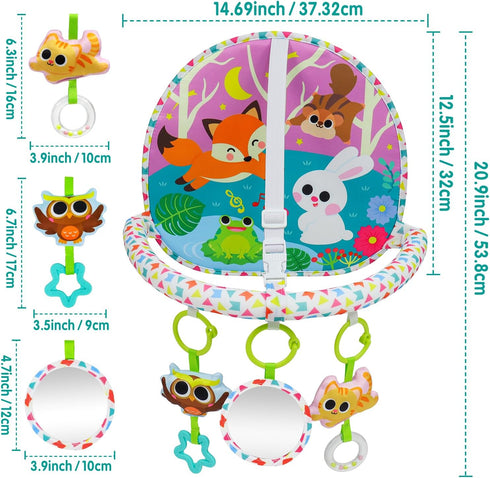 OKOOKO Rear Facing Car Seat Toy - Double-Sided Baby Travel Toy with Mirror, Plush Rattle Teether for Newborn Infant