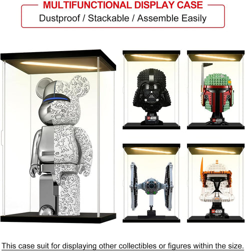 Acrylic Display Case for Collectibles - Clear Acrylic Box for Action Figures, Dolls, Lighted Trophy (Black-Solid Yellow)