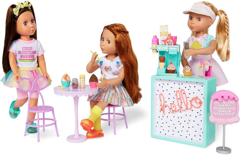Glitter Girls Ice Cream Set - Accessories for 14-inch Dolls - Soft-Serve Machine, Cones, Syrup & Menu Stand