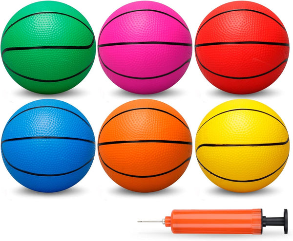 6 Inch Mini Basketballs, 6 Pack for Toddlers Kids Teenagers, Durable PVC Basketball Set with Pump for Pool