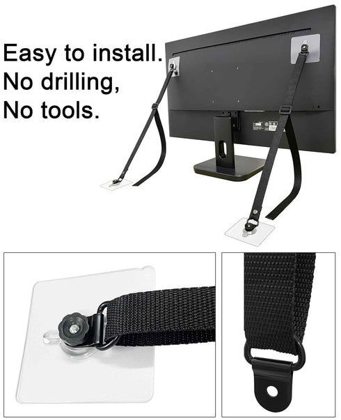 4 Pcs Adjustable TV Safety Straps, No-Drill TV Anchor for Baby Proofing, Prevent Furniture Falling and Anti Tip, TV
