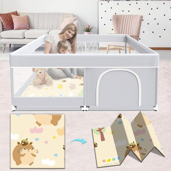Fshibila Baby Playpen with Mat, Baby Playard for Toddlers, Sturdy Safety Play