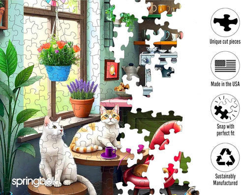 500 Springbok Cat Cafe Piece Jigsaw Puzzle for Adults - Kittens in a Coffee Shop - Unique Cut Pieces - Made in USA