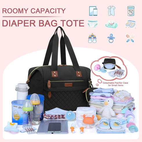 Mommy Pritent Diaper Bag Tote, Diaper Baby Bags with Pacifier Case, Shoulder Straps, Stroller Clips, Waterproof Large