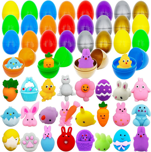 CHHOEAV 24 Pack Easter Mochi Squishy Toys Filled Easter Eggs, Plastic Easter Eggs