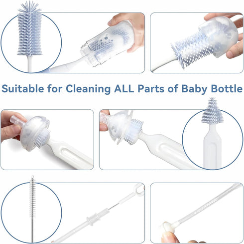Swishine Set, Baby Bottle Brush Innovative Press-to-Spin Brush Cleaner - Includes Silicone Bottle Brush, Nipple Brush