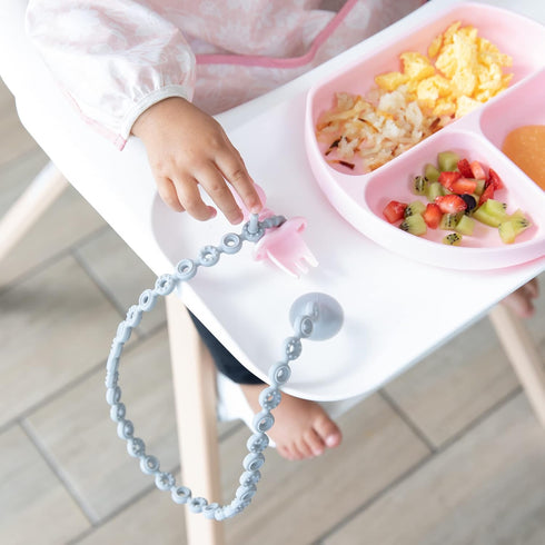 Bumkins Pacifier Clip Feeding Supplies for Baby Girl or Boy, Safe Platinum Silicone Tether Leash, Gray