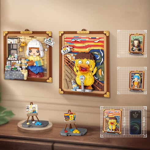 MEIEST 3D Set,Creative (4-The Mini Building Blocks Cute Painting Model DIY Simulation Particle Stereograph Collection