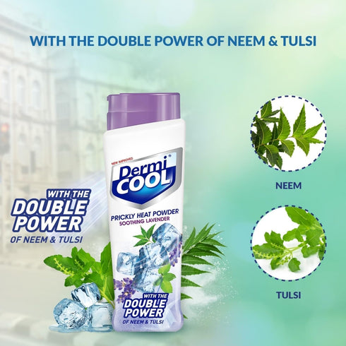 Metrey Herbotech 400G Dermi-Cool. Prickly Heat Powder, Lavender Scent