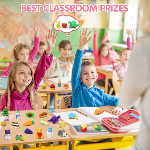 150 Pack Pencil Erasers, Animal Puzzle Erasers, 3D Mini Food, Vegetable, Sport, and Fruit for Kids