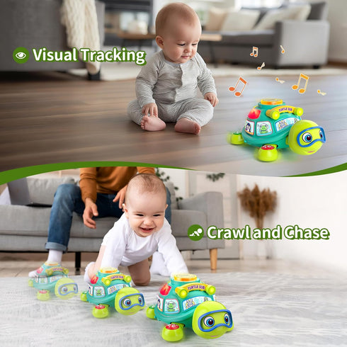 6-12 7 8 9 10 Tummy 4 5 6 12 ToddlerCley Musical Turtle Baby Toys Months, Bilingual Educational Crawling Toys Months