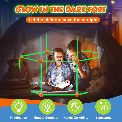 Fort Building Kit for Kids - 100 Pcs Glow in The Dark Creative STEM Toys for Indoor Outdoor Fun, Ages 5-10