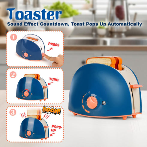TOY Life Kids Blender, Coffee Maker, Toaster, Toy Kitchen,Play Kitchen Appliances Kids with Light and Sound, Play