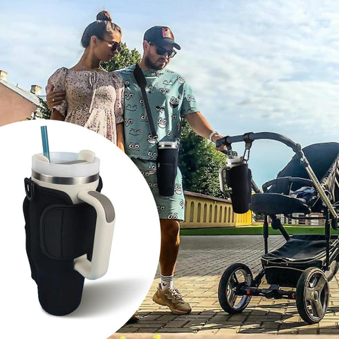 Stroller Cup Holder Compatible with Stanley, Adjustable Strap and Pouch, Accessories for 30/40oz Stanley Cup