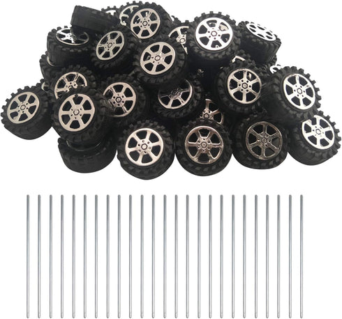 EUDAX 50pcs Plastic Roll 2mm Dia Shaft Toys Wheel & 25Pcs STEM Shaft Round Rod Axles for DIY Toy Models