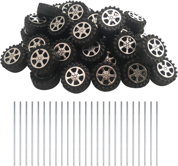 EUDAX 50pcs Plastic Roll 2mm Dia Shaft Toys Wheel & 25Pcs STEM Shaft Round Rod Axles for DIY Toy Models