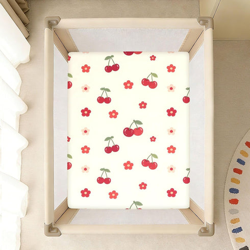 CZXW 52" 28" Cherry Floral Pattern Crib Sheets Fitted x Natural Cotton Soft & Breathable for Baby Crib Mattress