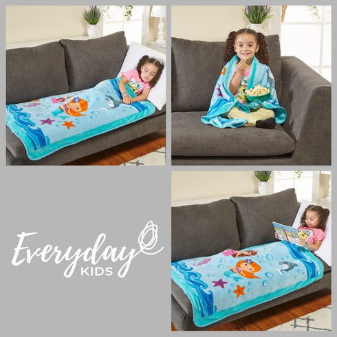EVERYDAY KIDS Toddler Throw Blanket - 30" x 40" Mermaids Undersea Adventure, Super Soft & Warm