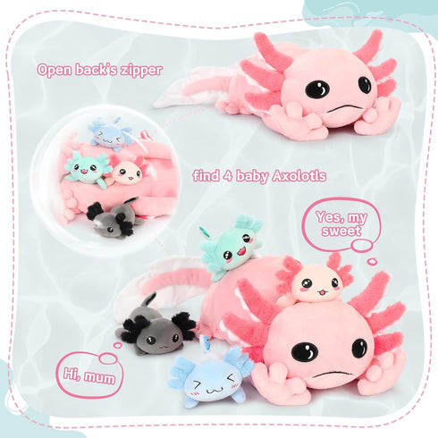 5 4 31.5" Set MaoGoLan Pcs Large Axolotl Stuffed Animal with Babies Inside, Glow in The Dark Axolotl Plush Toy