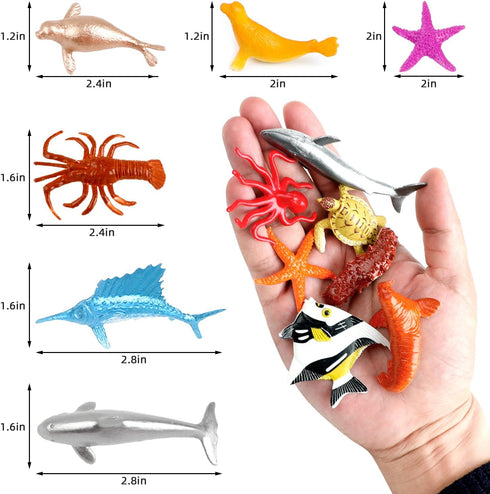46 Pack Mini Ocean Sea Animals Toys, Assorted Vinyl Plastic Ocean Animal Figures Sea Creatures Toys for Kids Party Favors Educational Toy