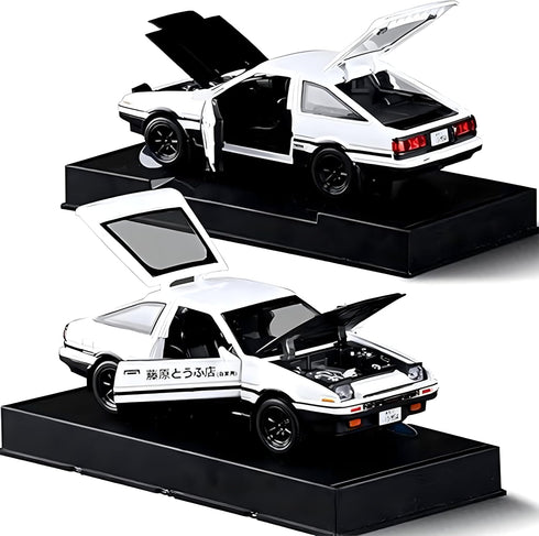 Initial D Toyota Trueno AE86 Alloy Diecast Car Model, Pull Back Sports Car Toys for Kids and Adults (Black-Type A)