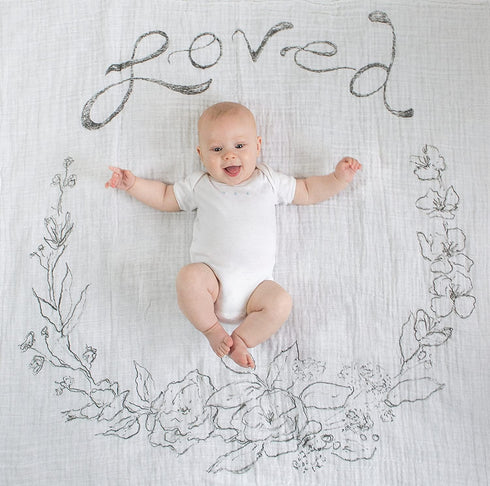 Amazing Baby Muslin Swaddle Blanket, Receiving Blanket for Baby Boys & Girls, 46" x 46", Loved Wreath, 1pk