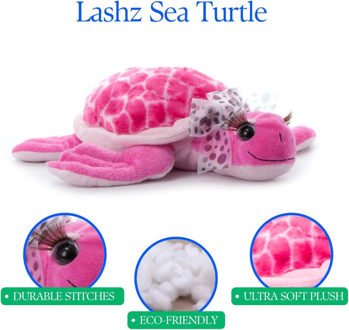 The Petting Zoo, Lash'z Pink Sea Turtle Stuffed Animal, Gifts for Girls, Plush Toy 12 Inches