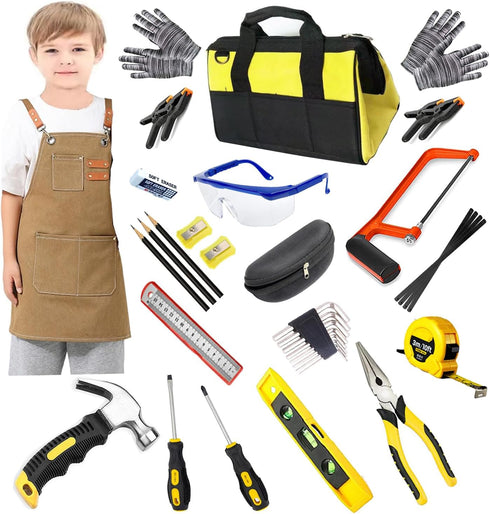 QeeHeng Kids Real Tools Set, Woodworking Tool Set, 38 Pieces with Tool Bag,
