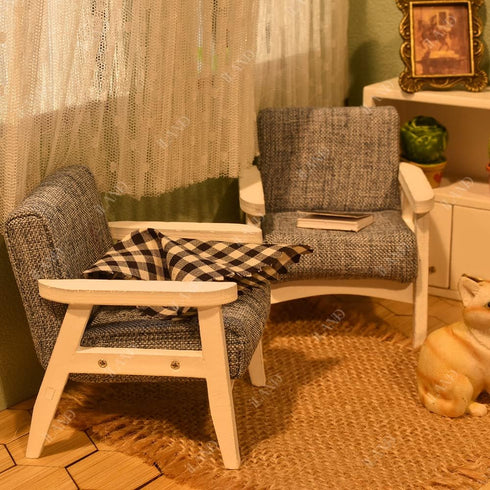 Set 1/12 iLAND Dollhouse Couch and Miniature Sofa with Mini Houndstooth Cushions, Dollhouse Furniture on Scale