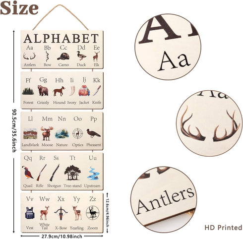 Lumncomfor Wooden Hunting Alphabet Signs, Rustic Wilderness ABC Wall Decor for Nursery Woodland ABC's Educational