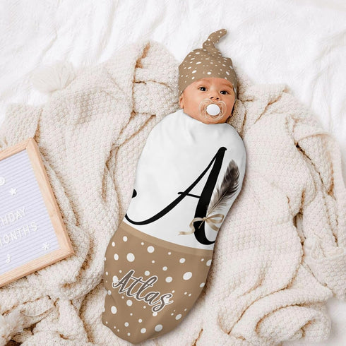 YallLocoMo Sets Custom Newborn Swaddle Blankets Hat Alphabet Floral Letter Dot Feather Soft Baby Receiving Blanket