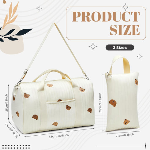 2 Mommy Paterr Pcs Diaper Bag Tote Large Travel Diaper Tote Hospital Bag Cute Cotton Small Reusable Handbag for Mom
