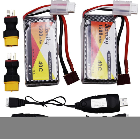 Blomiky 2 Pack 11.1V 1500mAh 35C 11.1V 1500mAh 2 Lipo Battery with T Plug for RC Airplane, RC Helicopter, RC Car Truck