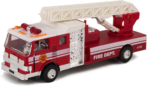 Children's Collectible Die-Cast Metal Pull-Back Action & Sound Fire Engine Truck with Ladder (Red)