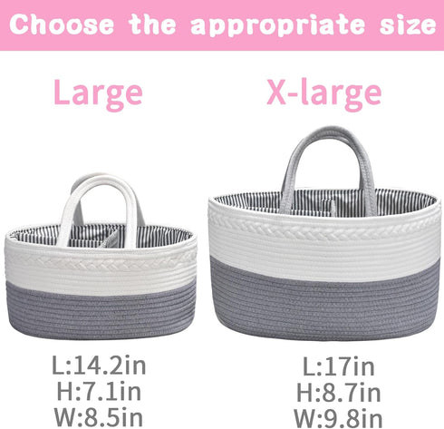 ABenkle Large Baby Diaper Caddy Baby Basket, Nursery Storage Bin and Car Organizer for Diapers and Baby Wipes, Changing Table Cotton Rope Diaper Storage Caddy Baby Gift Baskets