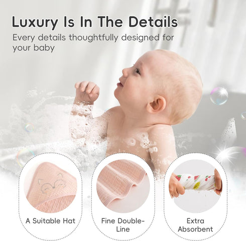 100% 2 Pack 32x32Inch, PHF Muslin Cotton Baby Hooded Towels, Bath Towel with Hood for Newborn, Infant, Toddler, Ultra