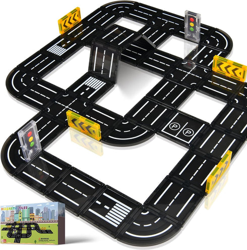 Aukit Magnetic Tiles Road Expansion Pack, Magnetic Building Blocks Construction Toys for