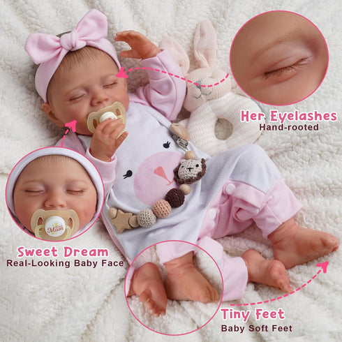 BABESIDE 20-Inch Lifelike Reborn Baby Doll - Realistic Newborn Full Body Vinyl Sleeping Baby Girl with Toy Accessories