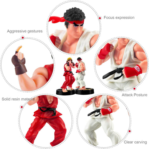 2PCS Solid PVC Street Fighter Hero Action Figure Set, 9.2cm