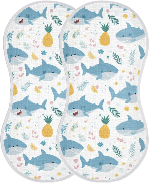 decor gift Summer 4 Pack 22x11in Cotton Burp Cloths Baby Breathable Cute Cartoon Tropical Shark Baby spit up Rags