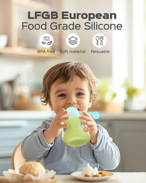 Jelly Ruru 8 Pack 5OZ Silicone Reusable Baby Food Pouches with Straws, Leakproof Refillable Squeeze Pouches