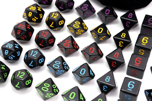 5 Sets New Black Polyhedral Dice with Satin-Lined Velvet Bag for Dungeons and Dragons DND RPG MTG