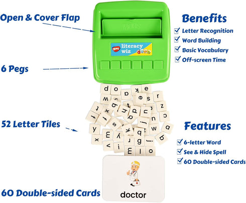 BOHS Literacy Wiz Fun Game - See and Hide Spell Lower Case Flash Cards for Preschool Language Learning